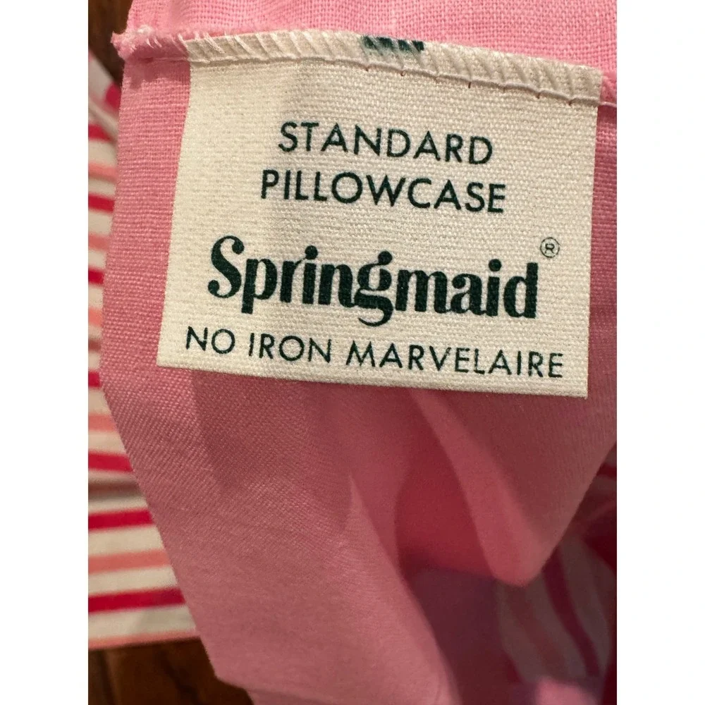 Springmaid Full Fitted Sheet 2 Pillowcases Pink Striped Vintage Striped 90s